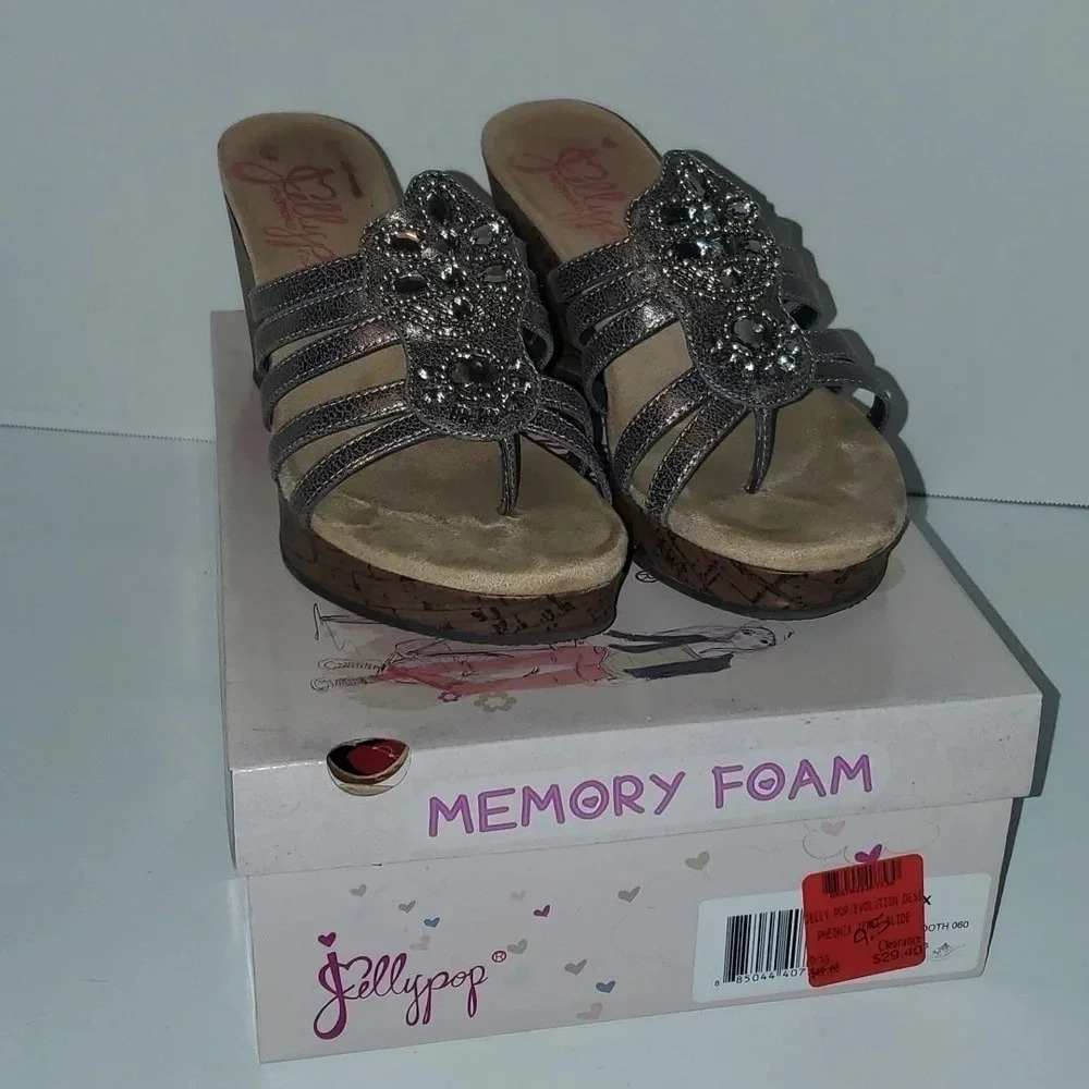 Jelly Pop Memory Foam Pheonix Jewel Slide  Stud Wedge Sandals Size 9.5